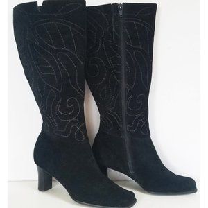 CHICO'S black suede EMBROIDERED tall ITALIA boots
